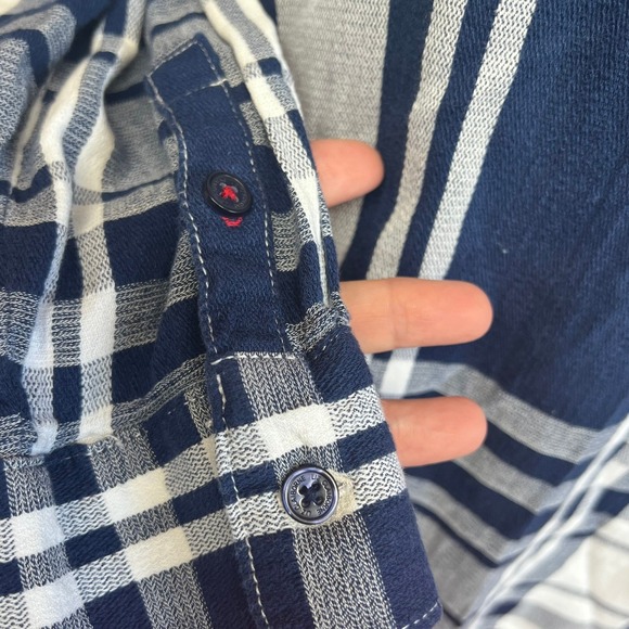 Liz Claiborne Navy White Plaid Button Front Long Sleeve Shirt Womens Medium - Picture 7 of 8